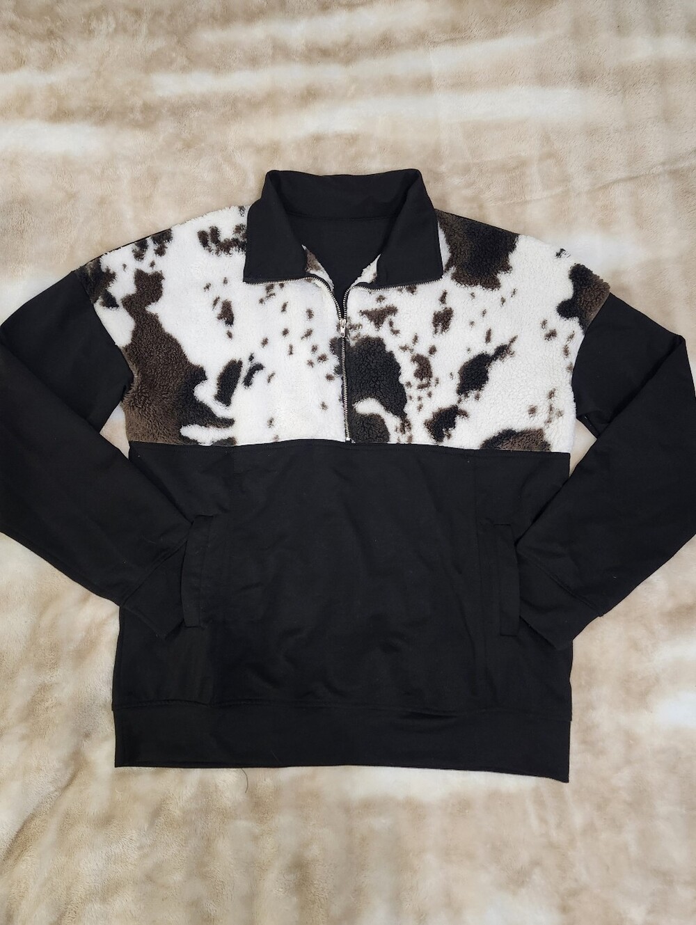 Fleece Cow Animal Print Sweater Sweatshirt Pull Over Jacket